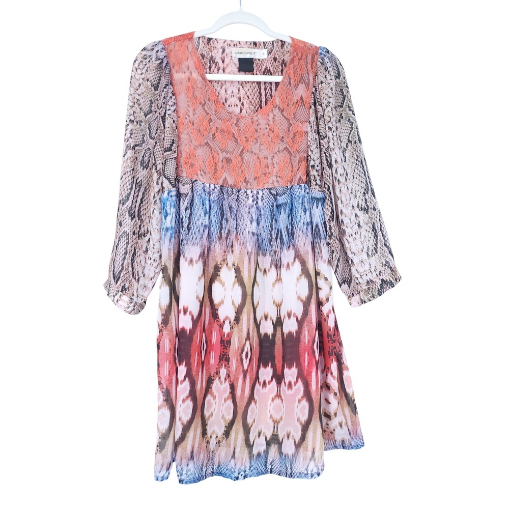 Urban Mangoz Tunic Dress Women S Multicolor Lace Snakeskin Ikat Print Maximalist
